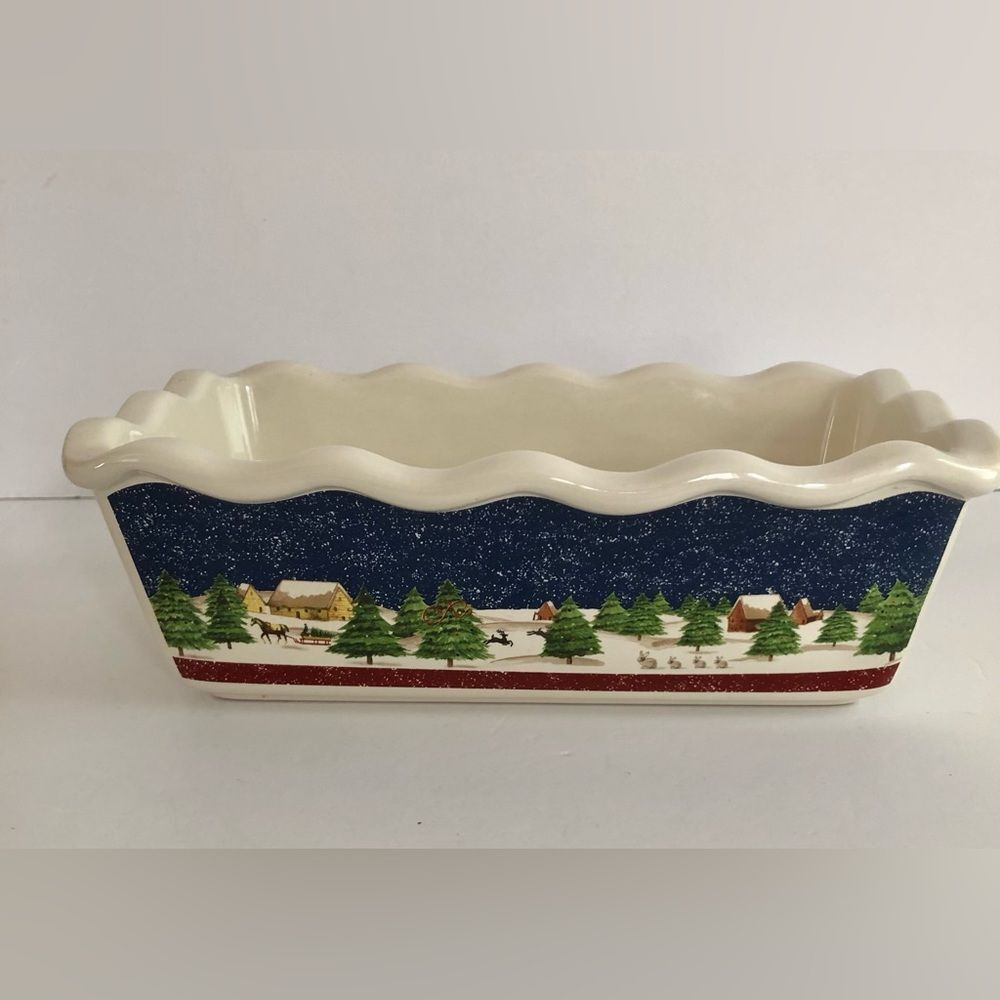 STONEWARE CHRITMAS BREAD LOAF PAN NANTUCKET SQUARE 9.5" X 6" DEEP 2.5" CASSEROLE